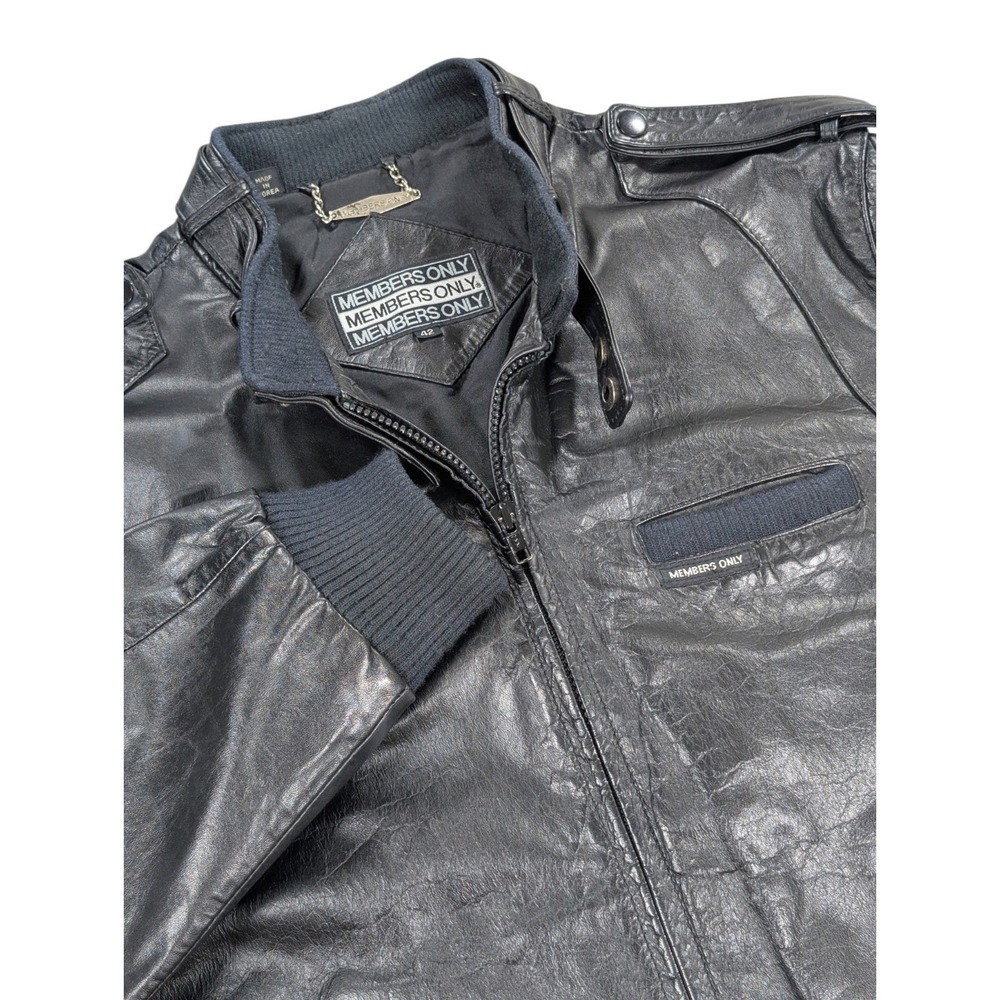 Members Only 42 Leather Racer Jacket Vintage 80s Black Epaulettes